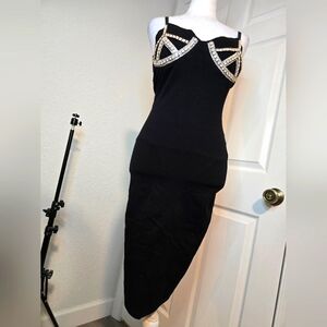Elegant Black Sleek Dress with Silver crystals Accents. Suze S